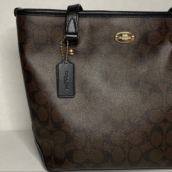 COACH Brown and Black Leather Shoulder Bag Purse - Picture 2 of 10